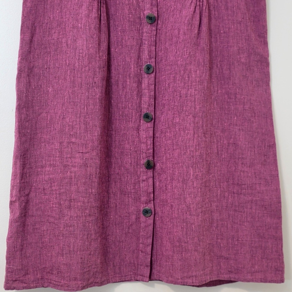 J Jill Love Linen Button Front Pintuck Dress Sz M Boxy Coastal Shift Lagenlook - Picture 4 of 13